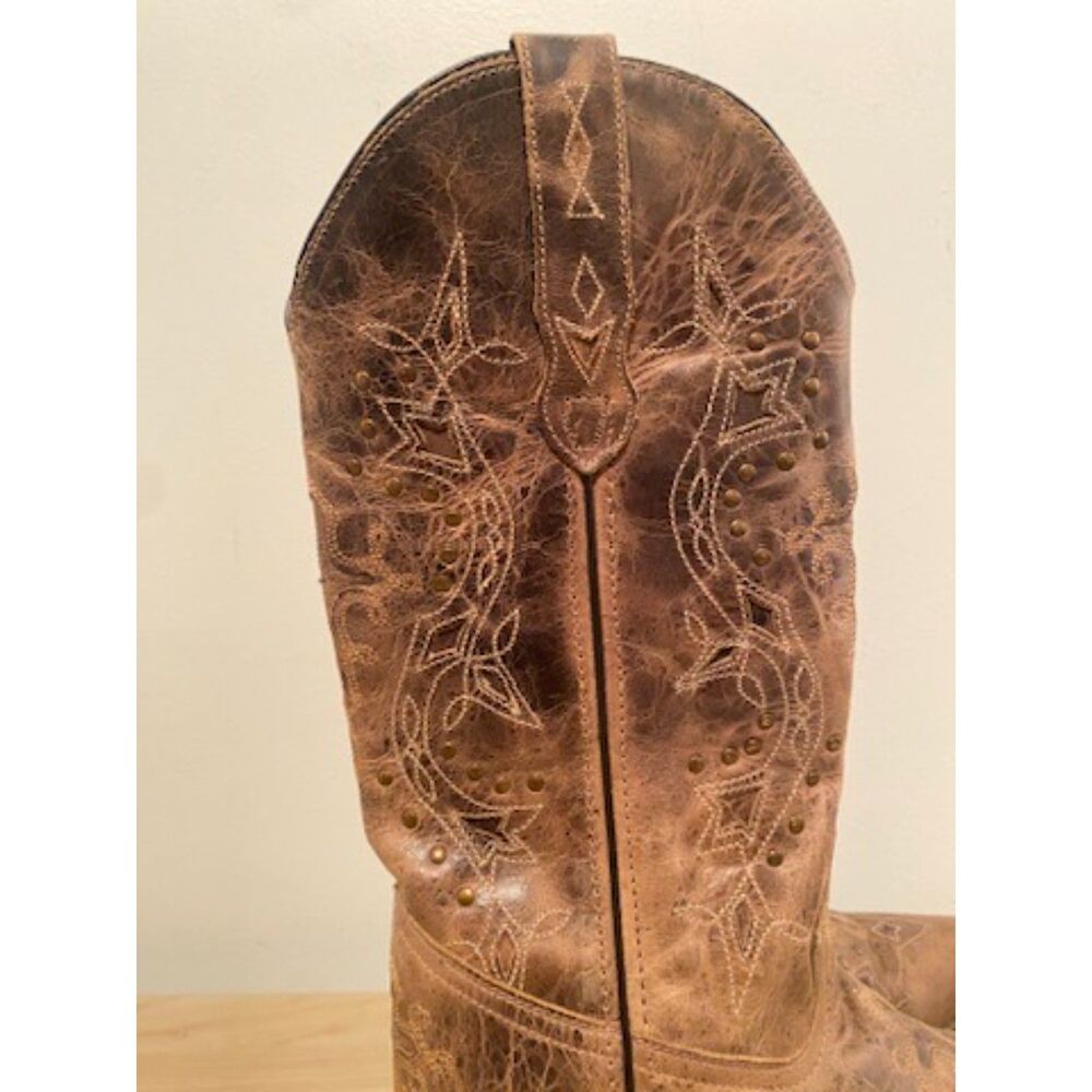 Laredo Western Boots Womens 8 Brown Leather Studded Embroidered Cowgirl - Picture 2 of 8